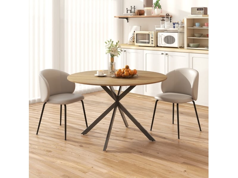  Table à manger ronde ø120 cm 4 personnes, plateau chêne et pieds en acier noir  - Conforama E