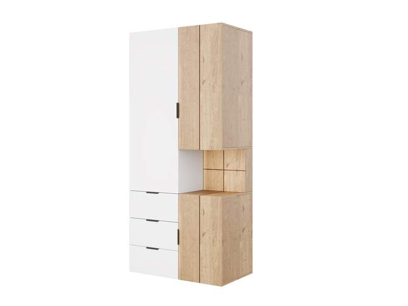 Armoire,90x49x200 cm,4 tiroirs avec led,mdf,blanc et finition chêne - Conforama D