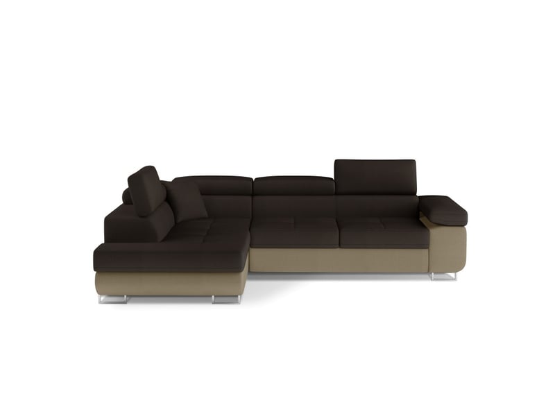  Canapé d'angle convertible menton beige et marron bouclette – angle gauche avec coffre  - Conforama A