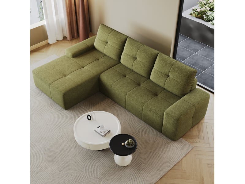  Canapé d’angle 3 places en tissu vert olive, 262x172x82 cm  - Conforama R