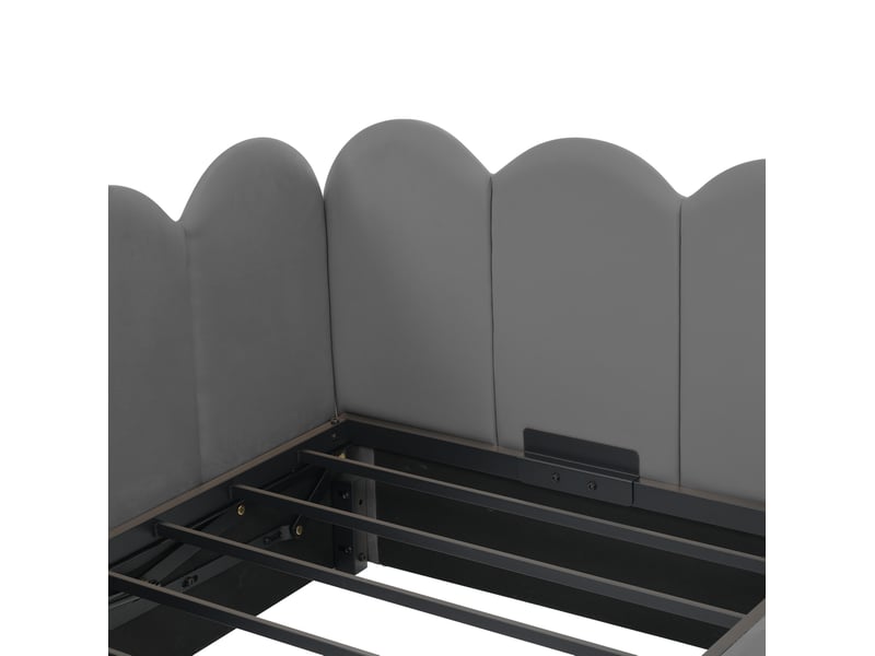 Lit coffre enfant 90x190 cm lit simple, design minimaliste moderne lattes métal rembourré velours gris sans matelas - Conforama R