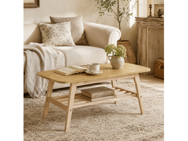  Table basse avec rangement à deux niveaux, plateau en bois et piètement massif pour salon, bois, 110 × 58 × 19 cm  - Conforama C