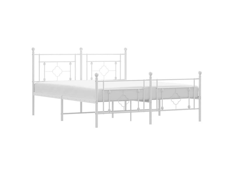  Lit double- lit adulte -  cadre de lit métal sans matelas et pied de lit blanc 150x200 cm  - Conforama A