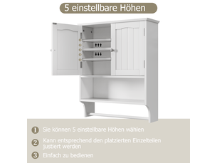 Armoire murale de salle de bain avec porte-serviettes en mdf blanc 56.89 x 19 x 70 cm