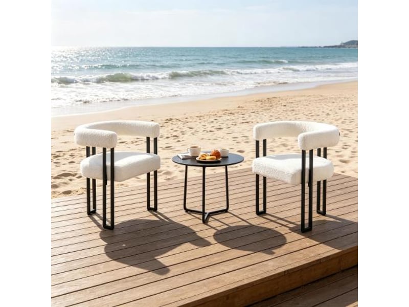  Chaise de lecture confortable, dossier et accoudoirs, lot de 2, salon et salle à manger, coloris café et maquillage  - Conforama E