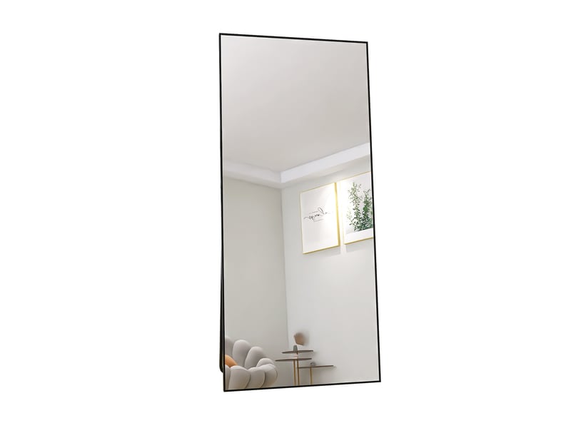  Miroir sur pied - 180 x 80 cm - noir - miroir plein pied rectangulaire extra-large en verre trempé, cadre en alliage d'aluminium  - Conforama C