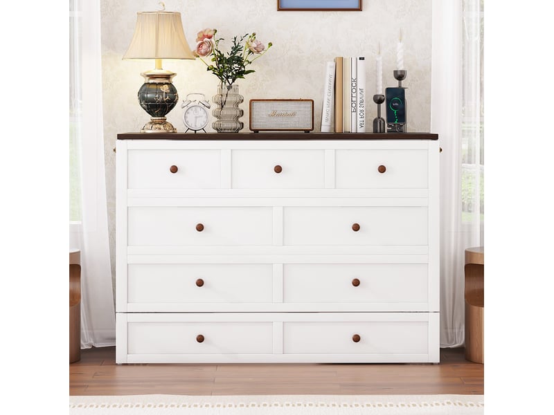  Lit escamotable 140x200 cm avec tiroir, étagère, usb et prise blanc  - Conforama B