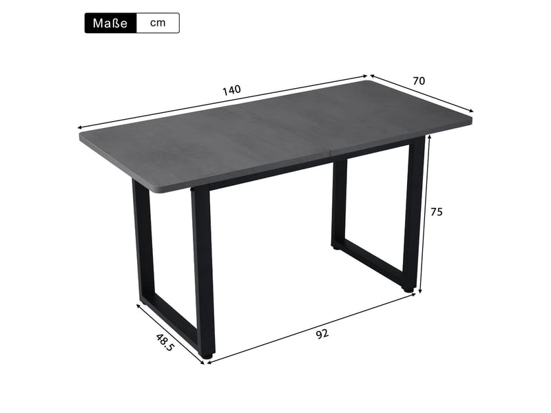  Table salle à manger, design industriel table à manger, plateau aggloméré épais, structure métal grise, surface spacieuse, pieds réglables  - Conforama C