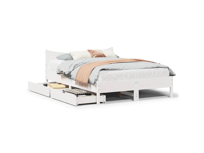  Cadre de lit avec tiroirs blanc 150x200 cm bois de pin massif  - Conforama B