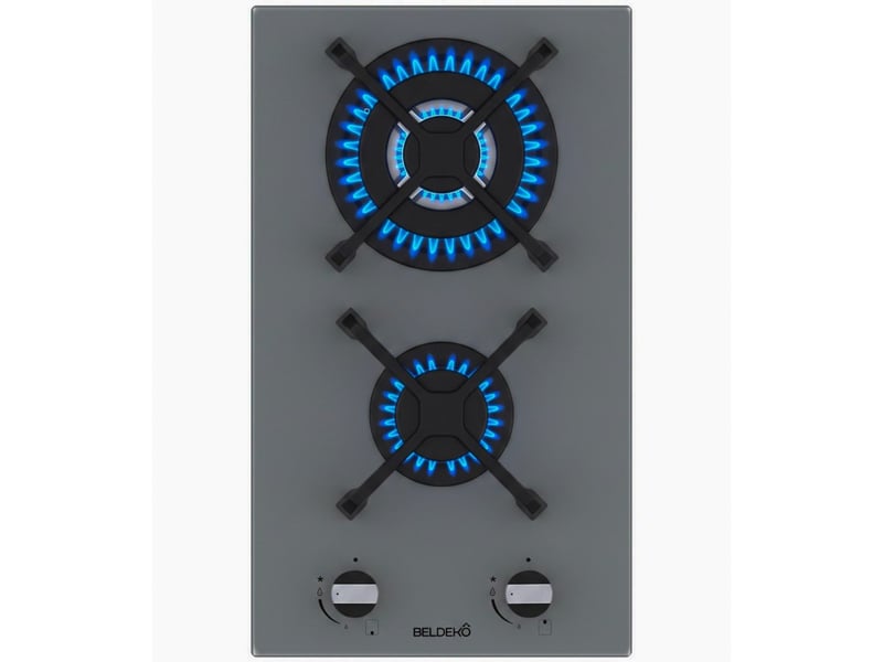  Beldeko plaque gaz 2 feux 5200 w - verre gris - brûleur double couronne - grilles en fonte - marque française  - Conforama A
