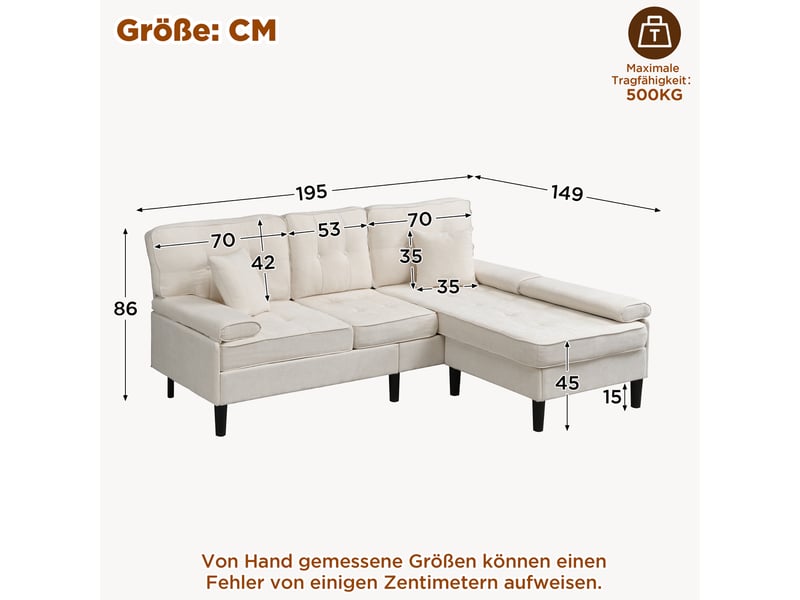 Canapé d'angle, canapé convertible, 3 places, en chenille, repose-pieds, 195 cm, adapté à l'espace de vie, pour appartement - Conforama A