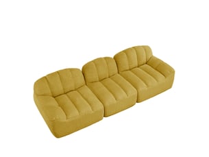 Canapé droit modulable 3 places en tissu bouclette jaune, sans structure, idéal pour le salon familial