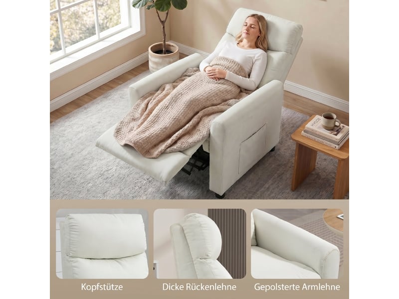  Fauteuil relax inclinable à 145 degrés, ressorts ensachés, repose-pieds intégré pour salon et coin lecture  - Conforama E