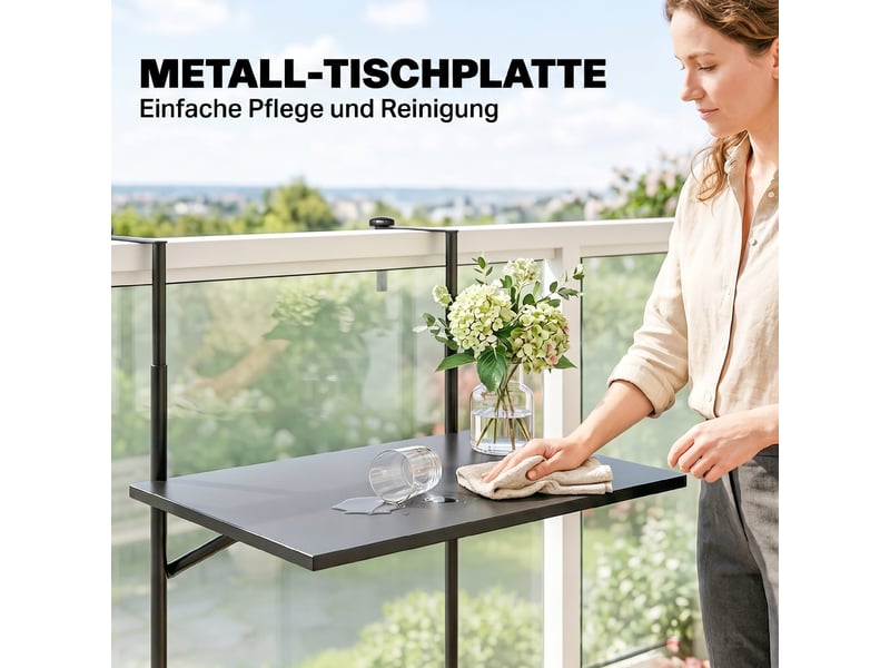  Table de balcon suspendue pliable en acier noir 62 x 60 x 85.5 cm  - Conforama E