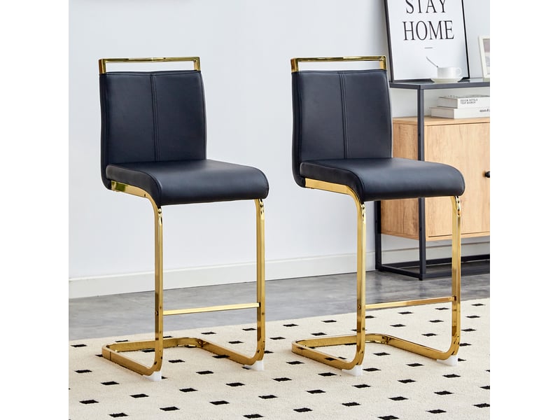  Tabouret de bar 2 pièces avec repose-pieds en cuir pu et métal noir et doré  - Conforama B