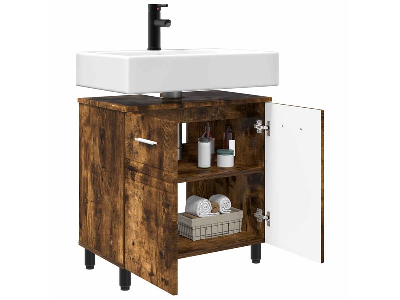  Unité de vanité de salle de bain, meuble de rangement chêne fumé 60x35x60 cm shl7857  - Conforama C