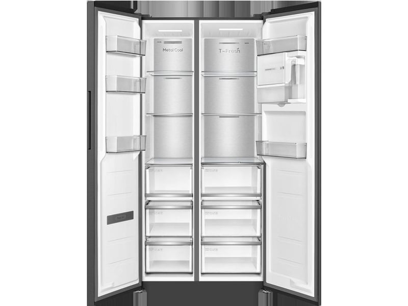  Réfrigérateur combiné américain 605 l encastrable inox galaxy inox avec distributeur d eau et no frost RC605SXD0 - Conforama C