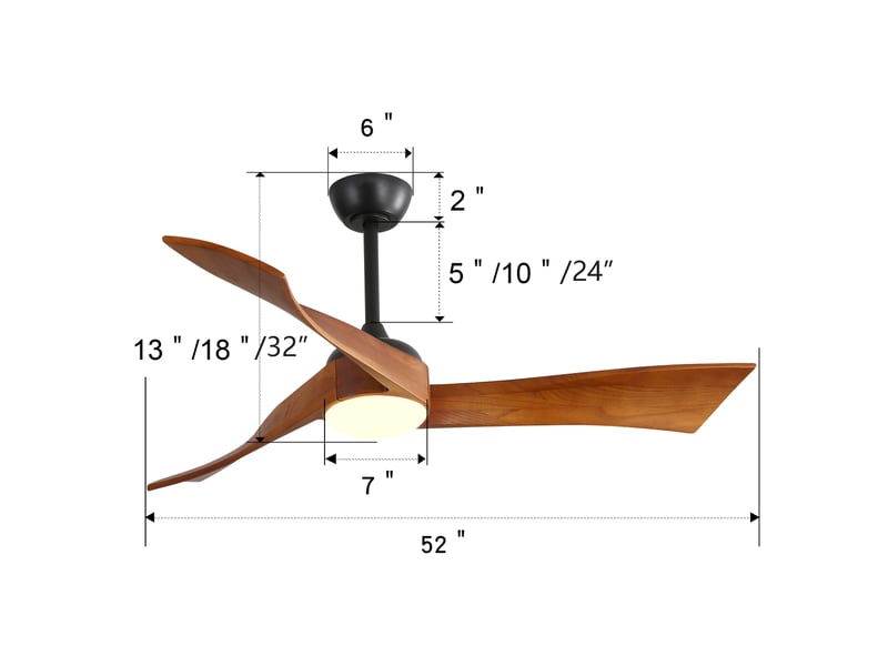  Ventilateur de plafond de 132 cm avec éclairage – incluant une télécommande à 6 vitesses et un moteur cc à économie d'énergie  - Conforama E