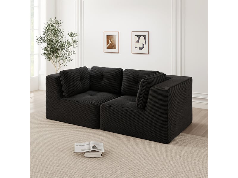  Canapé modulable d’angle 2 places en velours côtelé noir, sans montage  - Conforama D