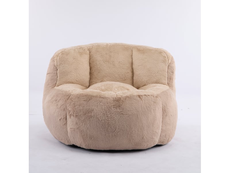  Fauteuil poire xxl 106x110x77 cm - multicolore marron et camel - tissu peluche et mousse déchiquetée  - Conforama A
