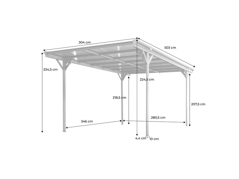  Carport aluminium. Polycarbonate et acier inoxydable 15m² blanc - 1 voiture max. - le born  - Conforama D