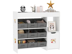 Meuble rangement enfant étagère de rangement pour jouets enfants avec 9 tiroirs en tissu et placard, blanc