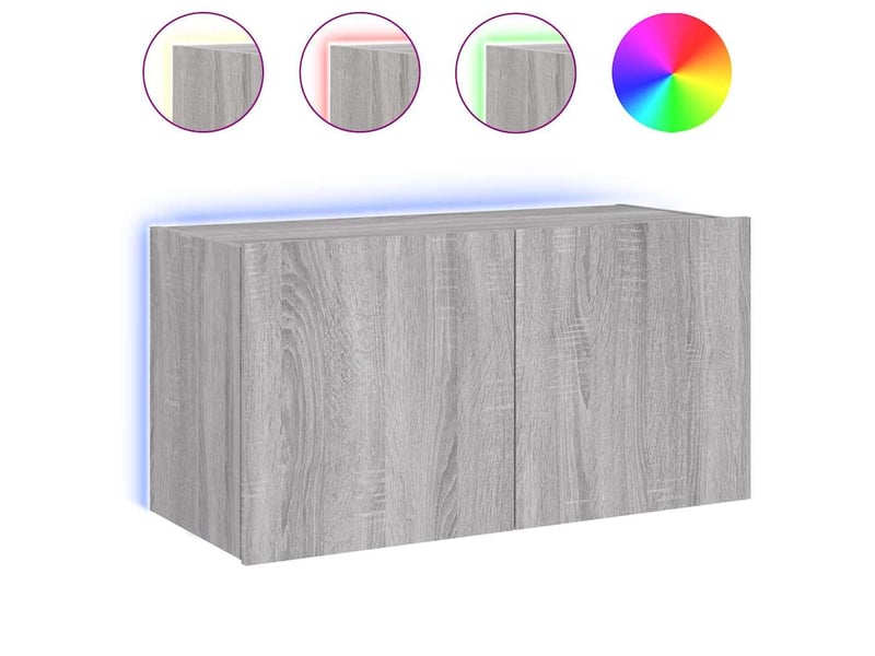  Meuble tv - banc tv - meuble de rangement mural avec lumières led sonoma gris 80x35x41 cm  - Conforama A