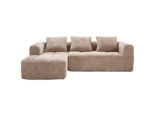Canapé 3 places en chenille kaki avec méridienne et 3 coussins, sans montage