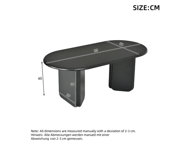 Table basse ovale fixe avec plateau spacieux et pieds arrondis, style moderne, en mdf noir, pour salon, 99 × 50 × 40 cm - Conforama E