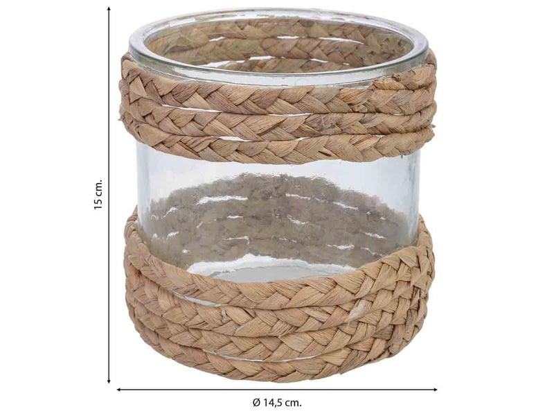  Bougeoir en verre recouvert de fibres naturelles marron d14.5x15h cm  - Conforama C