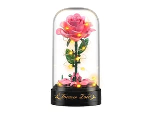 Kit de construction bouquet de rose gothique 126 pieces avec leds bicolore rose noir dome transparent