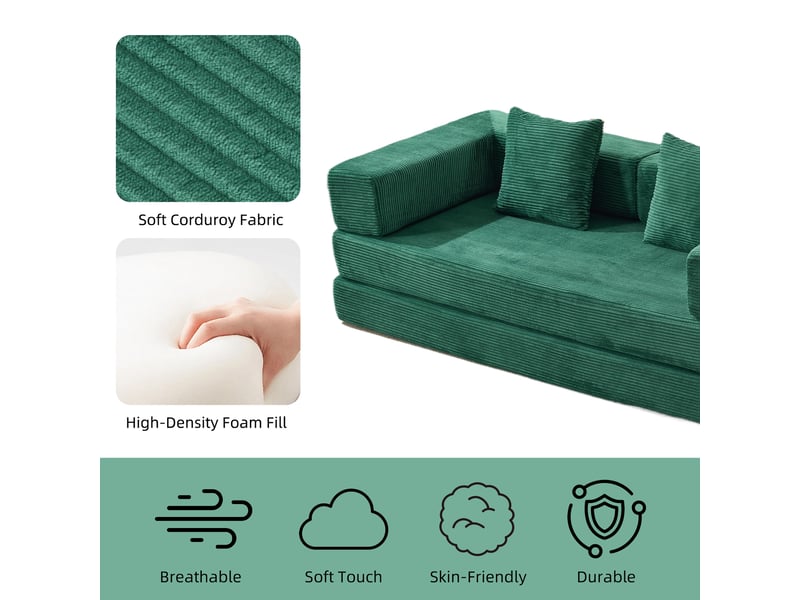  Canapé convertible, canapé-lit, en velours tricoté, vert foncé, pour salon, mobilier pour espace de vie, chambre  - Conforama D
