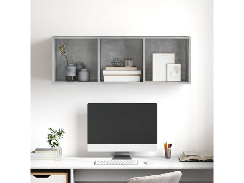  Meuble tv - banc tv - meuble de rangement mural gris béton 37x37x107 cm bois d’ingénierie  - Conforama E