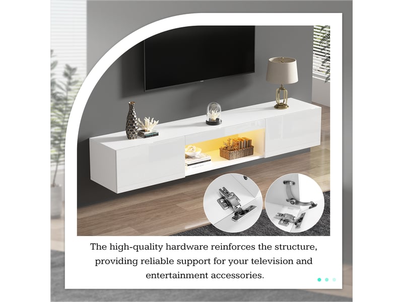  Support tv 160x31x22 cm, commande via application bluetooth, meuble suspendu brillant pour téléviseur 70 pouces avec éclairage led  - Conforama W