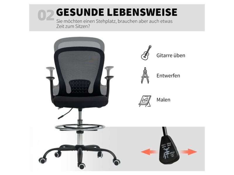  Chaise de bureau réglable en hauteur avec repose-pieds et soutien lombaire, noir, 62x59x119 cm  - Conforama B