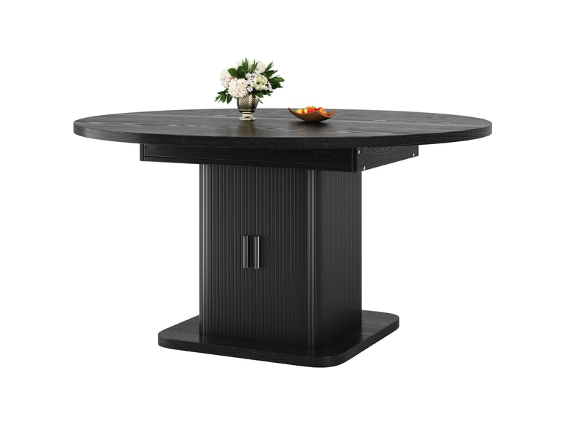  Table à manger extensible ovale 110150x110x75 cm avec rangement en mdf et métal noir  - Conforama A