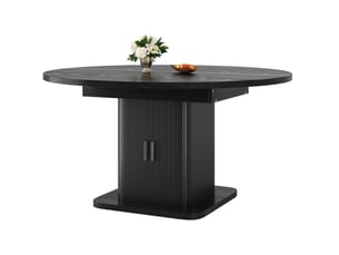 Table à manger extensible ovale 110150x110x75 cm avec rangement en mdf et métal noir