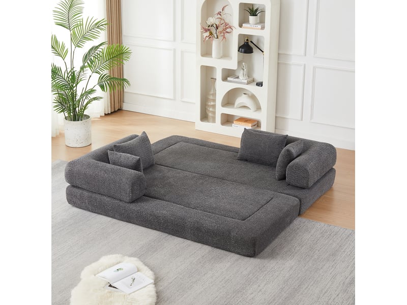  Canapé-lit modulable 2 places 4-en-1 en chenille gris homvra  - Conforama D