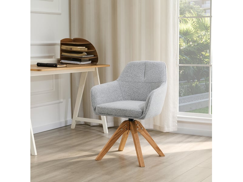  Chaise de salle à manger pivotante à 360° avec accoudoirs et dossier ergonomique en tissu gris, bois massif  - Conforama C