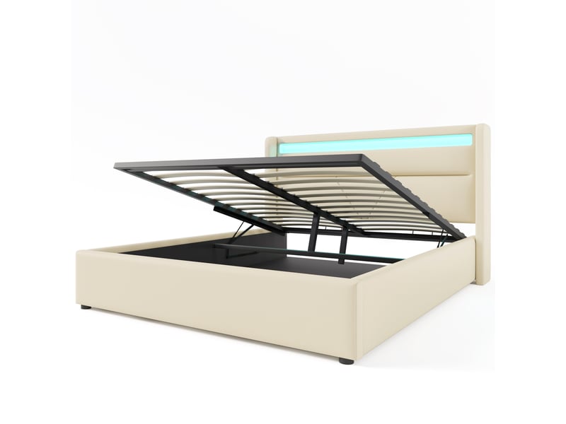  Lit de rangement hydraulique en pu blanc 160 x 200 cm  - Conforama A