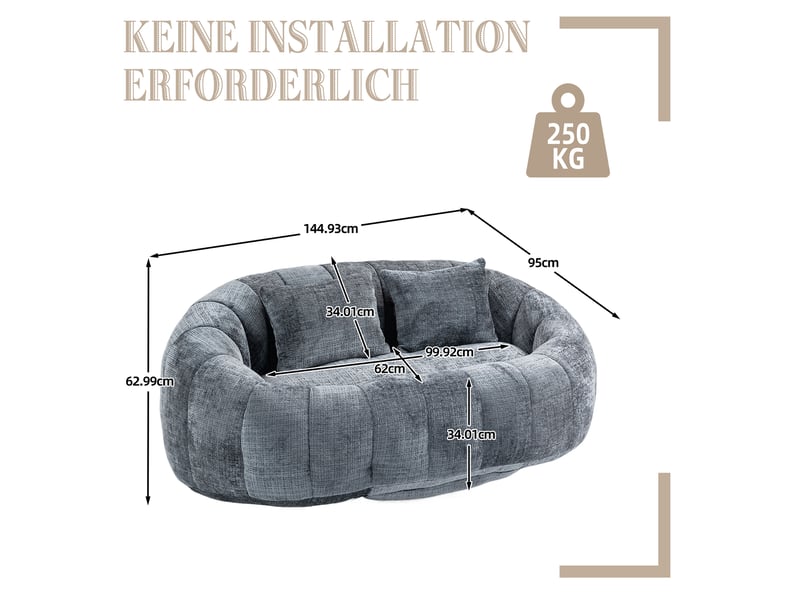  Canapé pouf modenvie 2 places en chenille gris 150 x 95 x 63 cm  - Conforama C