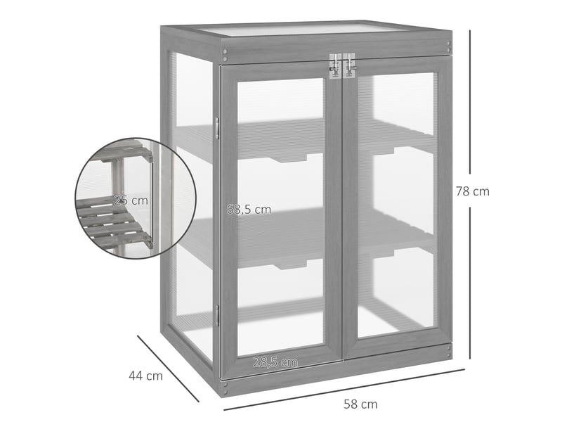  Serre de jardin compacte - 3 niveaux - 2 portes - polycarbonate résistant aux intempéries 58x44x78cm - Conforama C