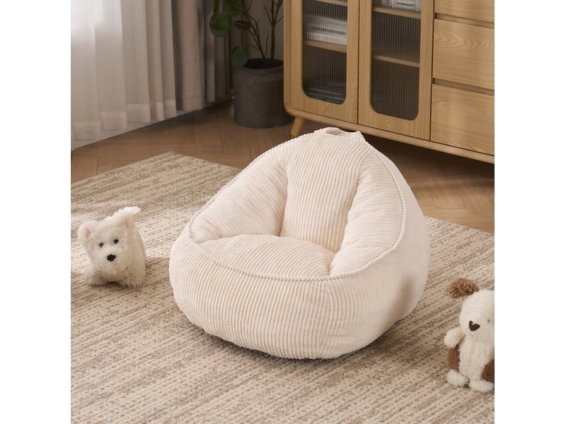  Pouf enfant 69 x 72 x 51 cm en velours côtelé beige avec dossier incurvé, mousse  - Conforama B