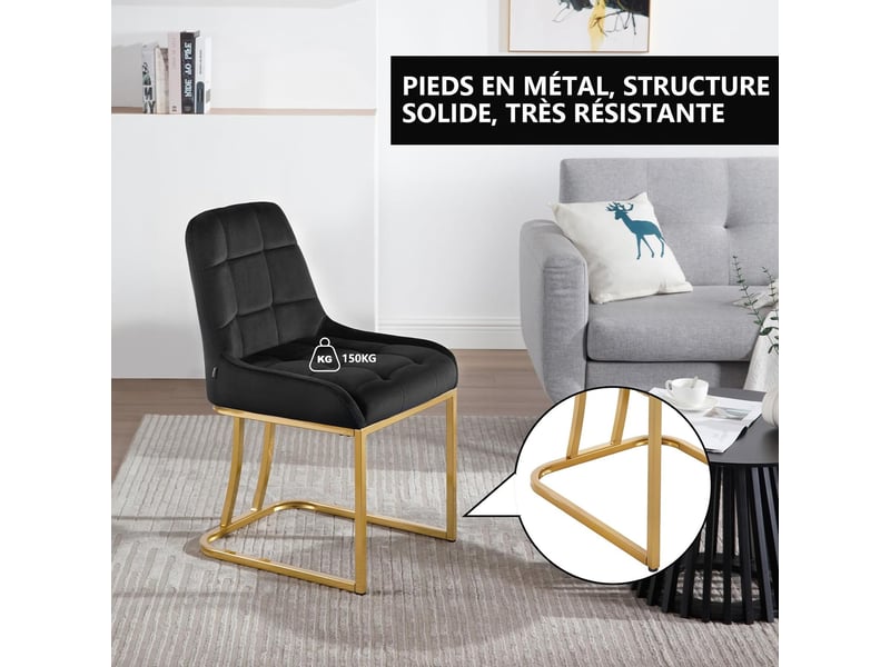 Lot de 6 chaise salle à manger,chaise cuisine rembourrée en velours,avec dossier,forme d'arc,noir - Conforama D