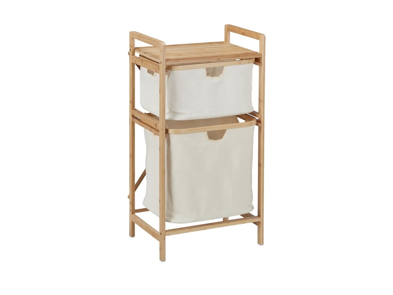  Panier à linge moderne 2 compartiments pour chambre salle de bain pratique rangement en bambou naturel 13_0011939  - Conforama A
