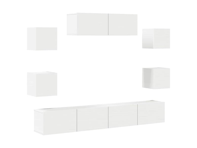  Ensemble de meubles tv - banc tv - meuble de rangement 7 pcs blanc bois d'ingénierie  - Conforama A