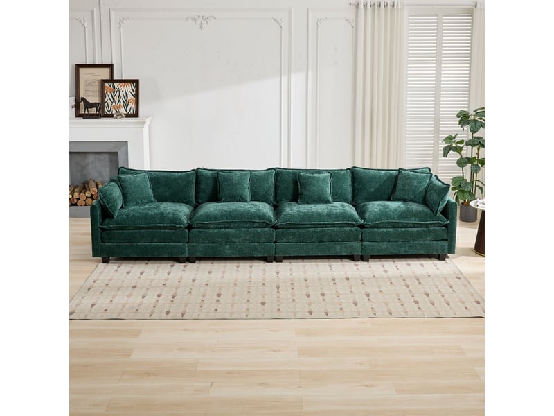  Canapé 4 places nuage moderne sectionnel salon chambre appartement coussin double couche rembourré tissu chenille respirant vert  - Conforama E