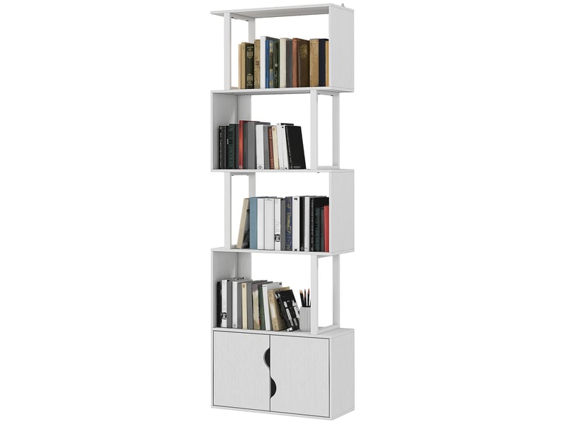  Bibliothèque en forme de s à 5 niveaux avec 5 étagères et 2 portes pour salon ou bureau, 60 x 23,8 x 179,2 cm, blanche  - Conforama B