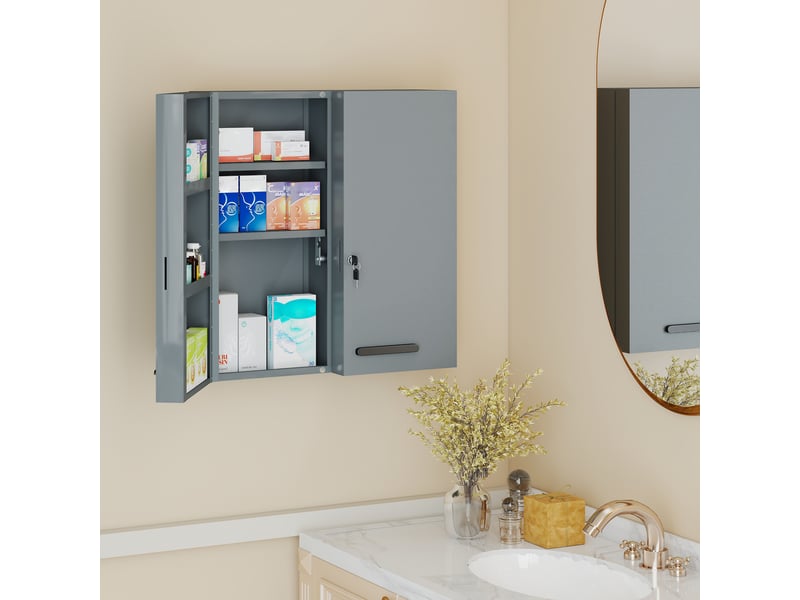  Armoire à pharmacie verrouillable à 2 portes et 6 étagères, gris anthracite  - Conforama C
