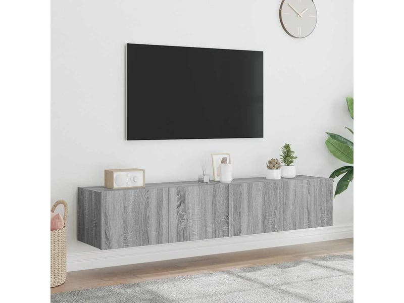 Meubles tv - banc tv - meuble de rangement muraux et lumières led 2pcs sonoma gris 80x35x31 cm - Conforama D